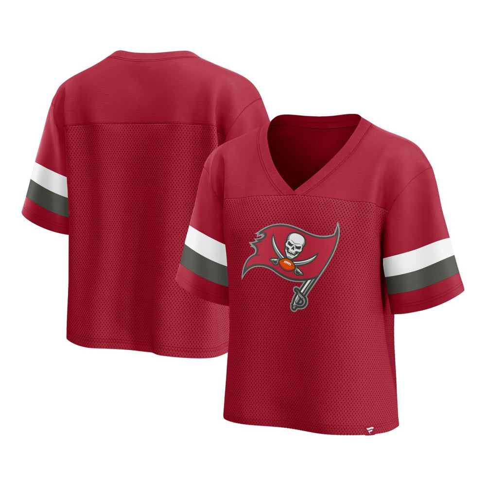 NFL Tampa Bay Buccaneers Women's Established Jersey Cropped V-Neck T-Shirt