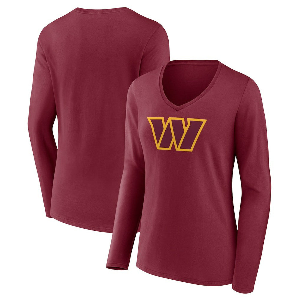NFL Washington Commanders Women's Primary Team Logo Long Sleeve V-Neck T-Shirt