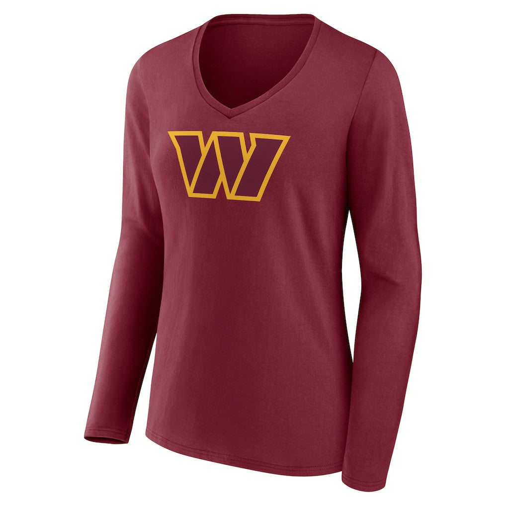 NFL Washington Commanders Women's Primary Team Logo Long Sleeve V-Neck T-Shirt