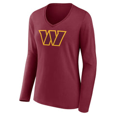 NFL Washington Commanders Women's Primary Team Logo Long Sleeve V-Neck T-Shirt
