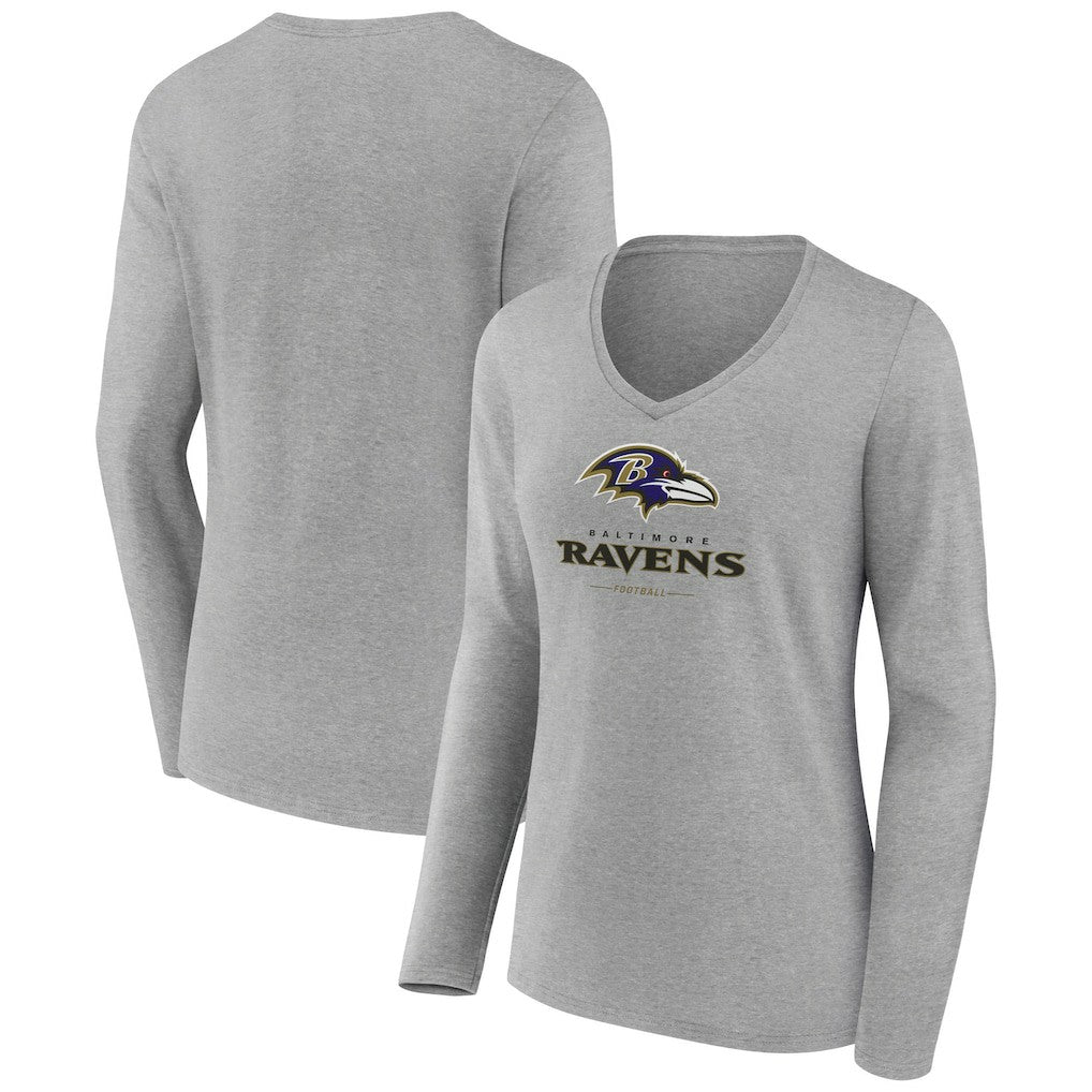 NFL Baltimore Ravens Women's Logo Team Lockup Long Sleeve V-Neck T-Shirt