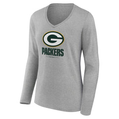 NFL Green Bay Packers Women's Logo Team Lockup Long Sleeve V-Neck T-Shirt