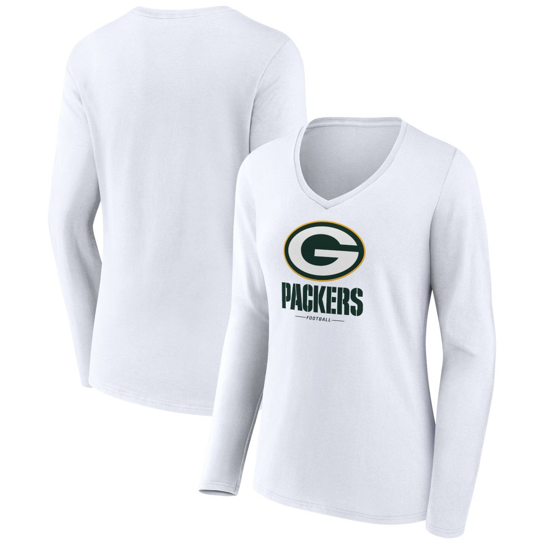 NFL Green Bay Packers Women's Logo Team Lockup Long Sleeve V-Neck T-Shirt