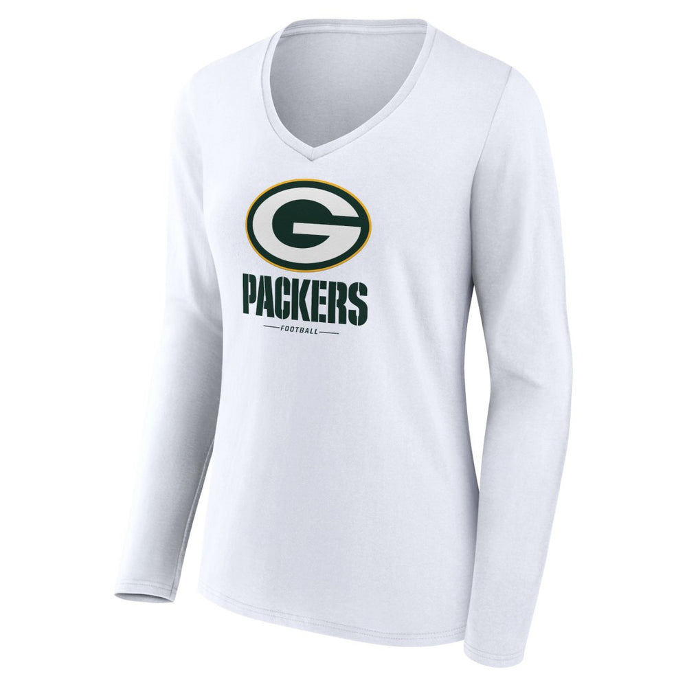 NFL Green Bay Packers Women's Logo Team Lockup Long Sleeve V-Neck T-Shirt