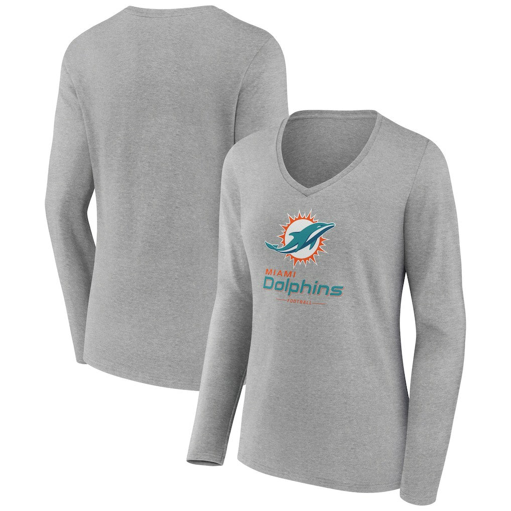 NFL Miami Dolphins Women's Logo Team Lockup Long Sleeve V-Neck T-Shirt