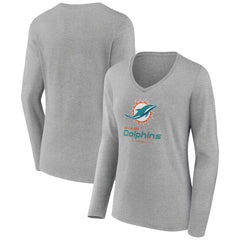 NFL Miami Dolphins Women's Logo Team Lockup Long Sleeve V-Neck T-Shirt