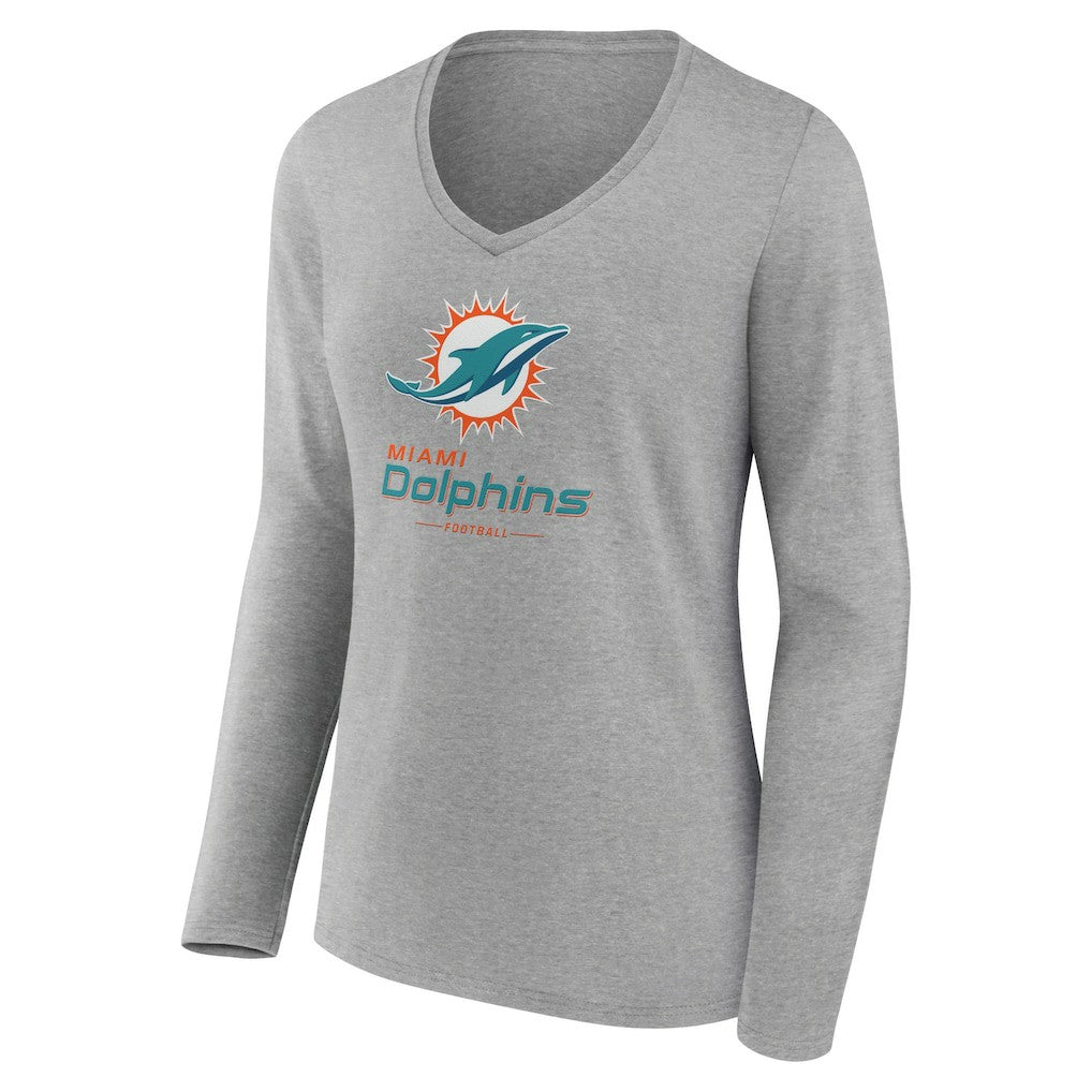 NFL Miami Dolphins Women's Logo Team Lockup Long Sleeve V-Neck T-Shirt