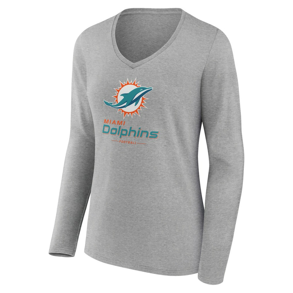 NFL Miami Dolphins Women's Logo Team Lockup Long Sleeve V-Neck T-Shirt