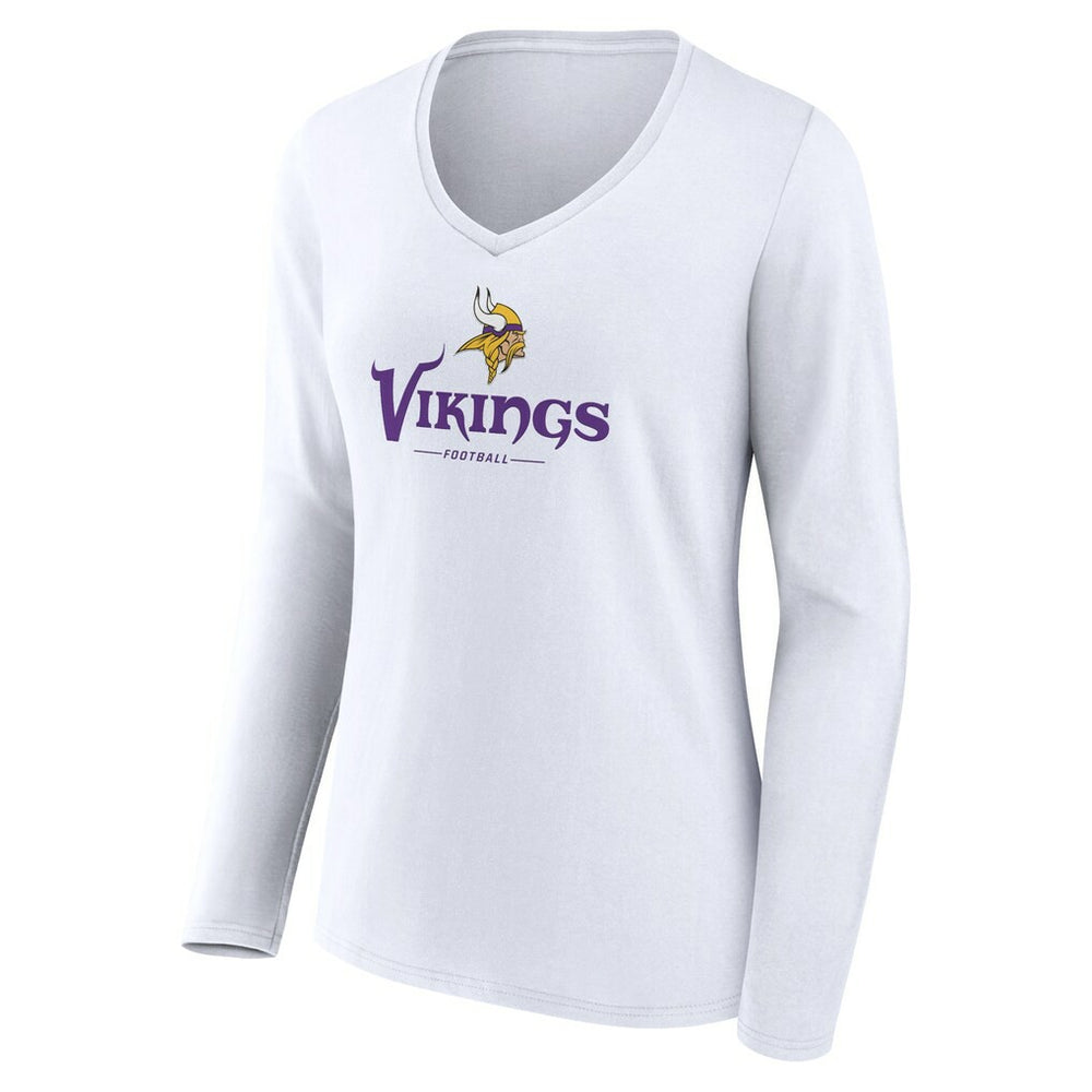 NFL Minnesota Vikings Women's Logo Team Lockup Long Sleeve V-Neck T-Shirt