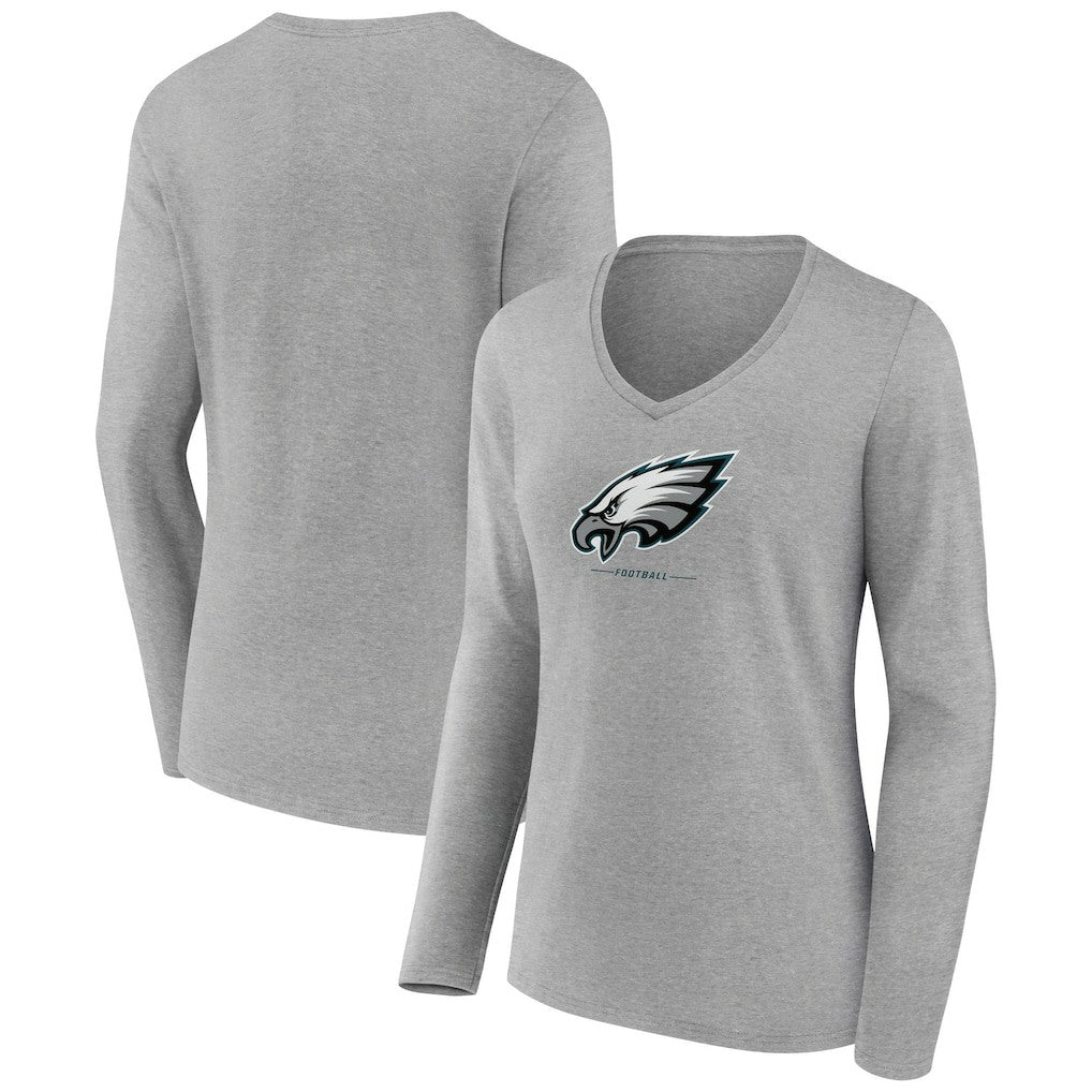 NFL Philadelphia Eagles Women's Logo Team Lockup Long Sleeve V-Neck T-Shirt