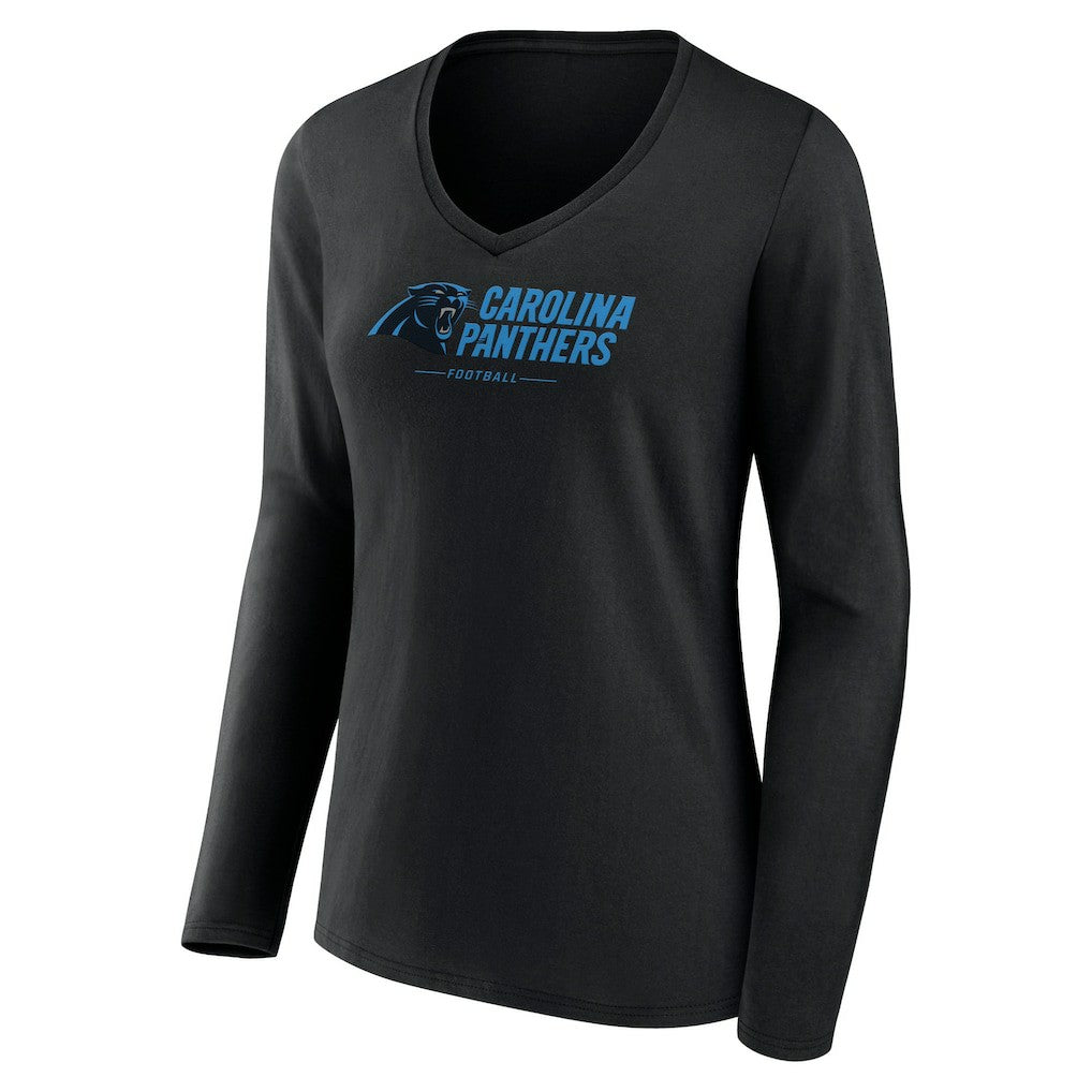 NFL Carolina Panthers Women's Logo Team Lockup Long Sleeve V-Neck T-Shirt