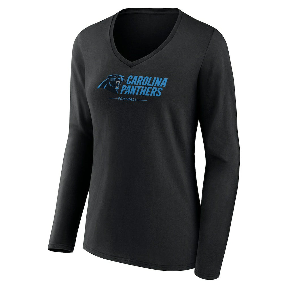 NFL Carolina Panthers Women's Logo Team Lockup Long Sleeve V-Neck T-Shirt