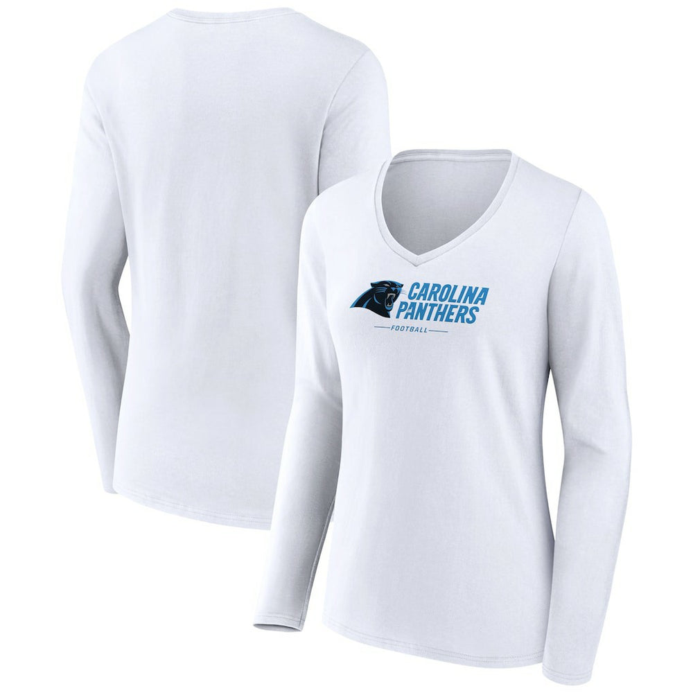 NFL Carolina Panthers Women's Logo Team Lockup Long Sleeve V-Neck T-Shirt