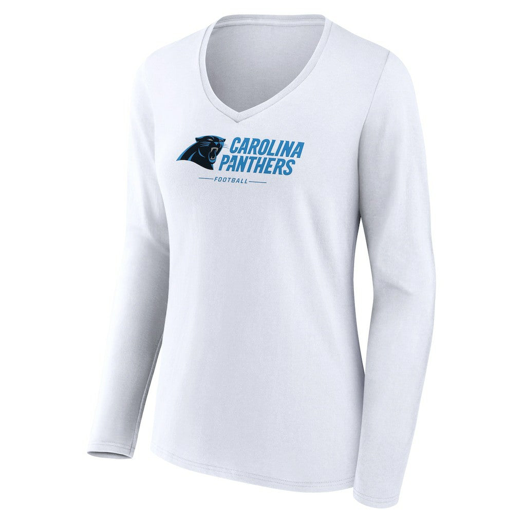 NFL Carolina Panthers Women's Logo Team Lockup Long Sleeve V-Neck T-Shirt