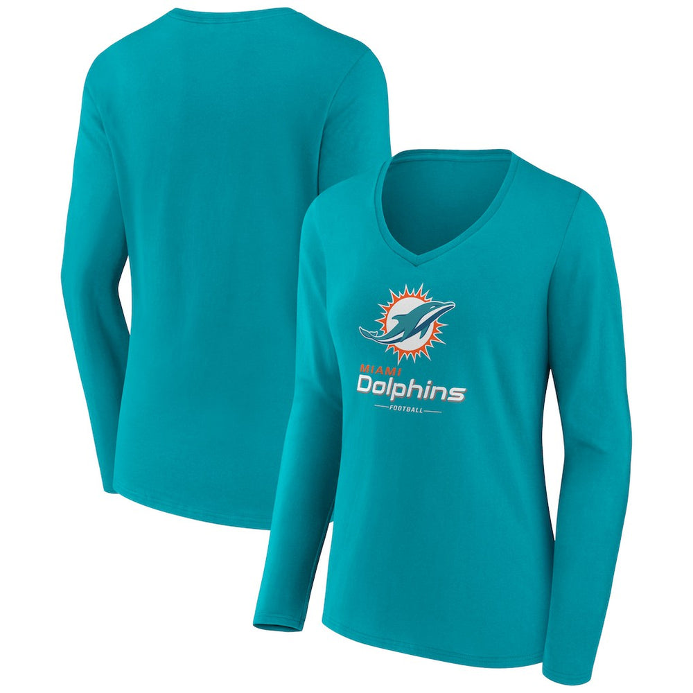 NFL Miami Dolphins Women's Logo Team Lockup Long Sleeve V-Neck T-Shirt
