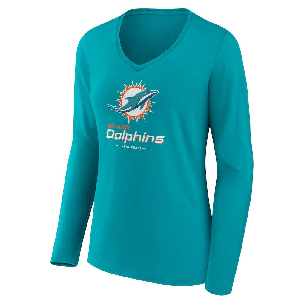 NFL Miami Dolphins Women's Logo Team Lockup Long Sleeve V-Neck T-Shirt
