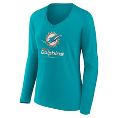 NFL Miami Dolphins Women's Logo Team Lockup Long Sleeve V-Neck T-Shirt