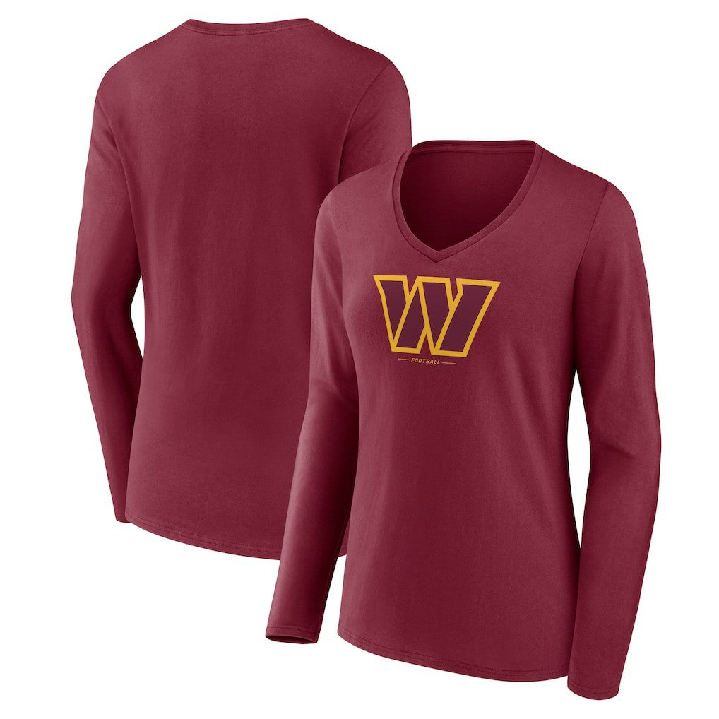 NFL Washington Commanders Women's Logo Team Lockup Long Sleeve V-Neck T-Shirt