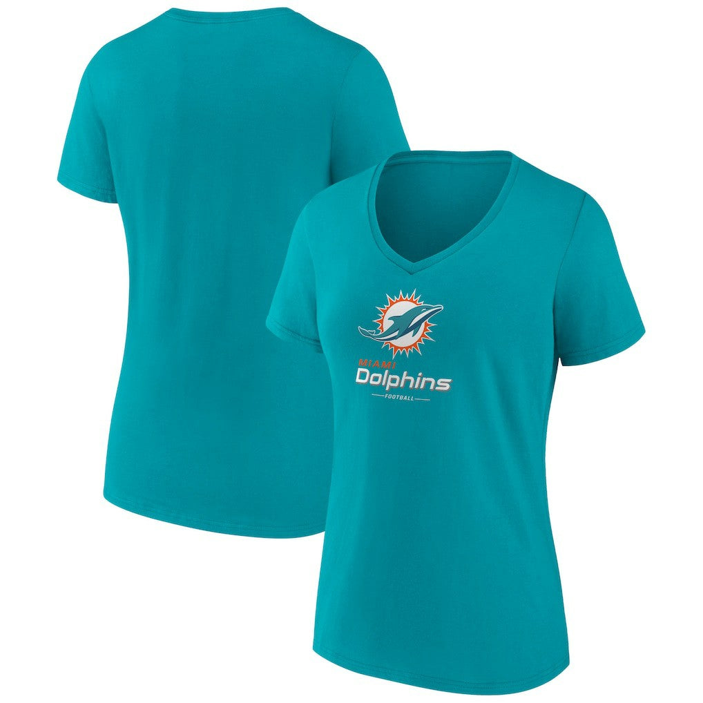 NFL Miami Dolphins Women's Logo Team Lockup V-Neck T-Shirt