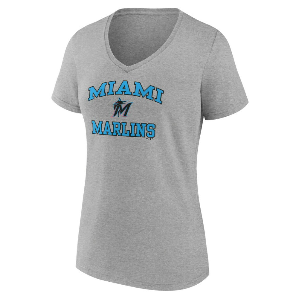Miami Marlins Women's Heart and Soul V-Neck T-Shirt - Gray