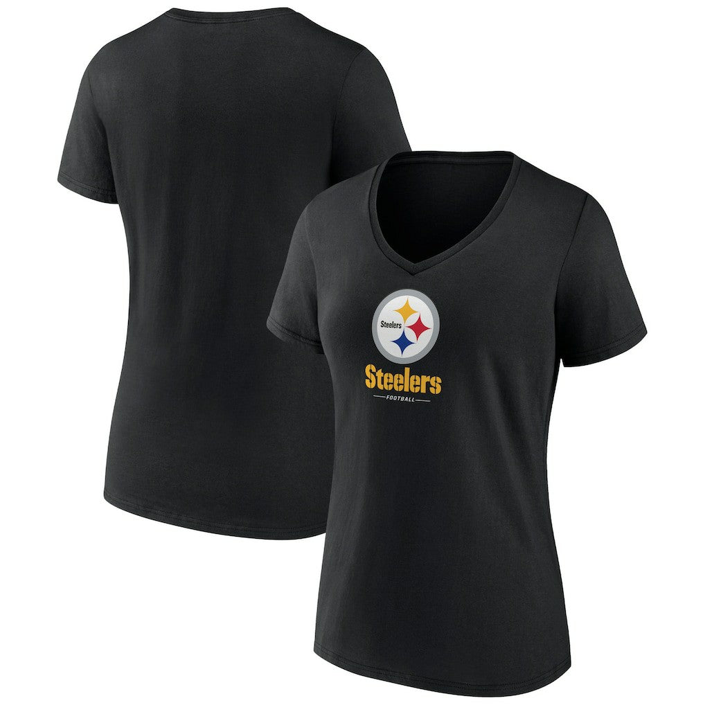 NFL Pittsburgh Steelers Women's Logo Team Lockup V-Neck T-Shirt