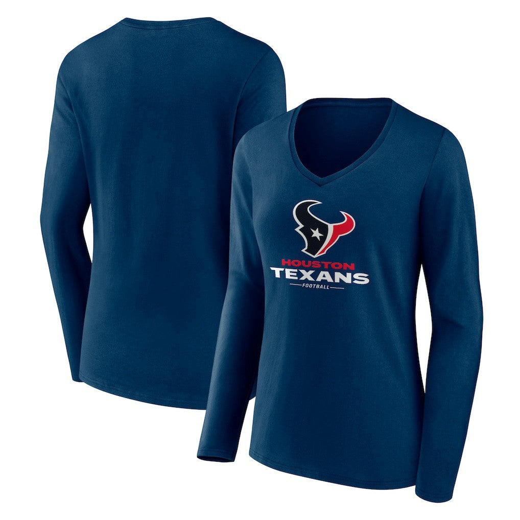 NFL Houston Texans Women's Logo Team Lockup Long Sleeve V-Neck T-Shirt
