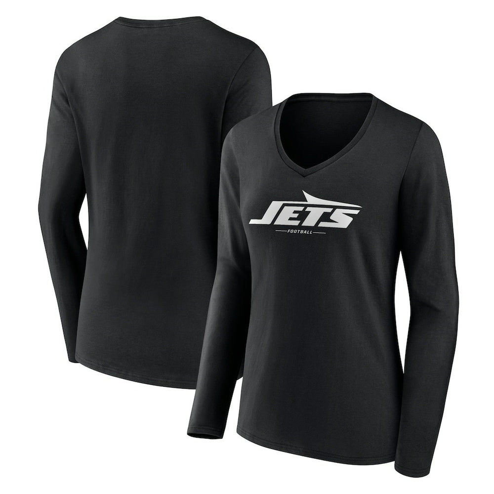 NFL New York Jets Women's Logo Team Lockup Long Sleeve V-Neck T-Shirt