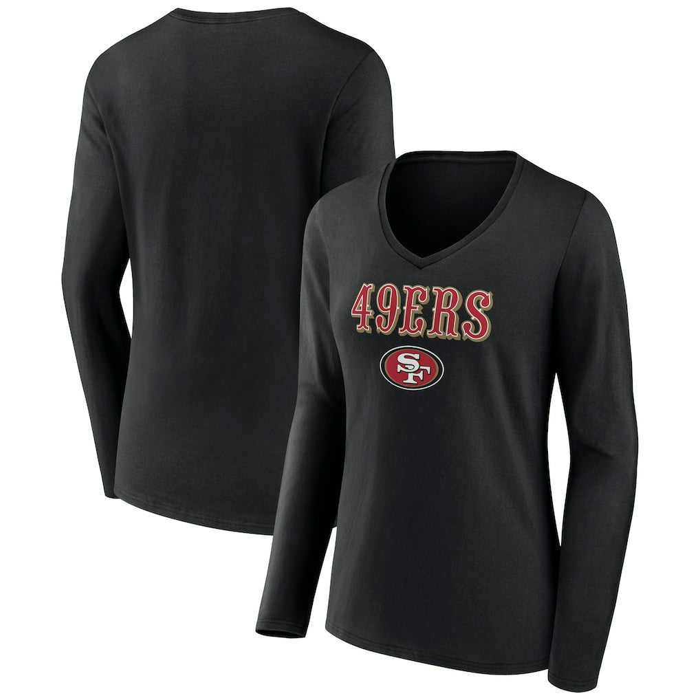 NFL San Francisco 49ers Women's Logo Team Lockup Long Sleeve V-Neck T-Shirt