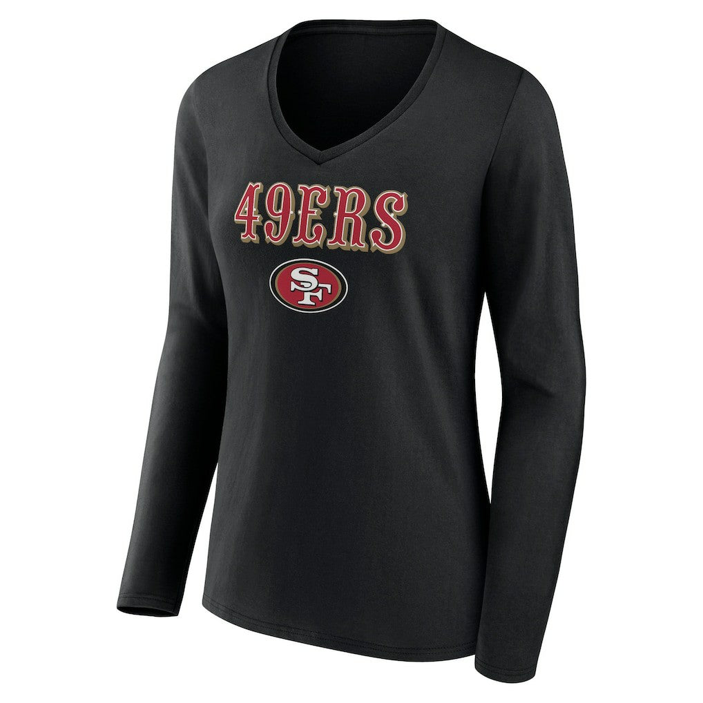 NFL San Francisco 49ers Women's Logo Team Lockup Long Sleeve V-Neck T-Shirt