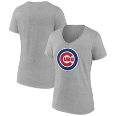 Chicago Cubs Women's Official Logo V-Neck T-Shirt - Gray