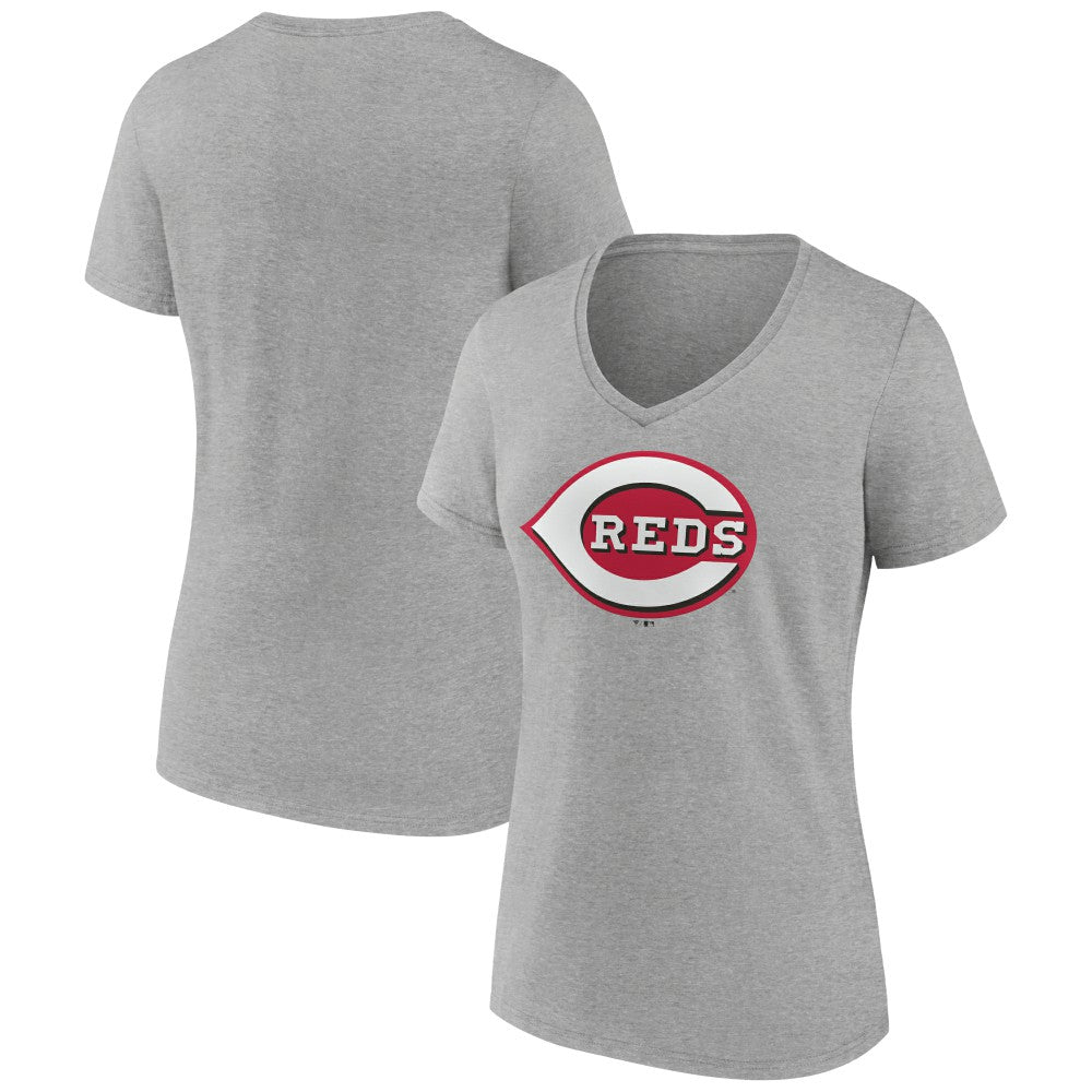 Cincinnati Reds Women's Official Logo V-Neck T-Shirt - Gray