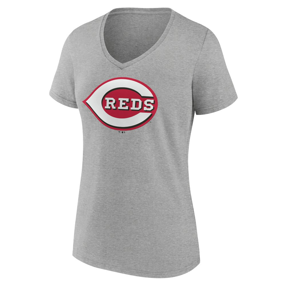Cincinnati Reds Women's Official Logo V-Neck T-Shirt - Gray