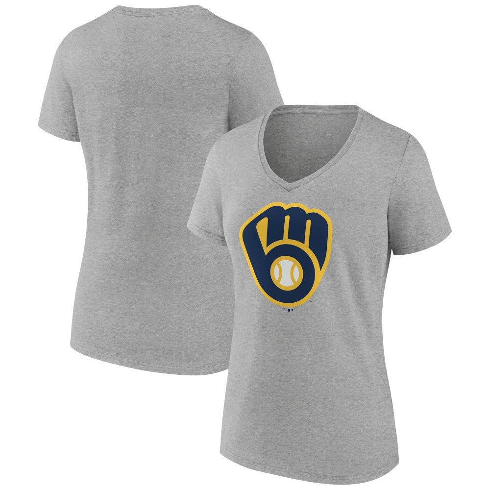 Milwaukee Brewers Women's Official Logo V-Neck T-Shirt - Gray