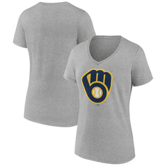 Milwaukee Brewers Women's Official Logo V-Neck T-Shirt - Gray