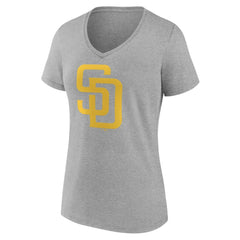San Diego Padres Women's Official Logo V-Neck T-Shirt - Gray