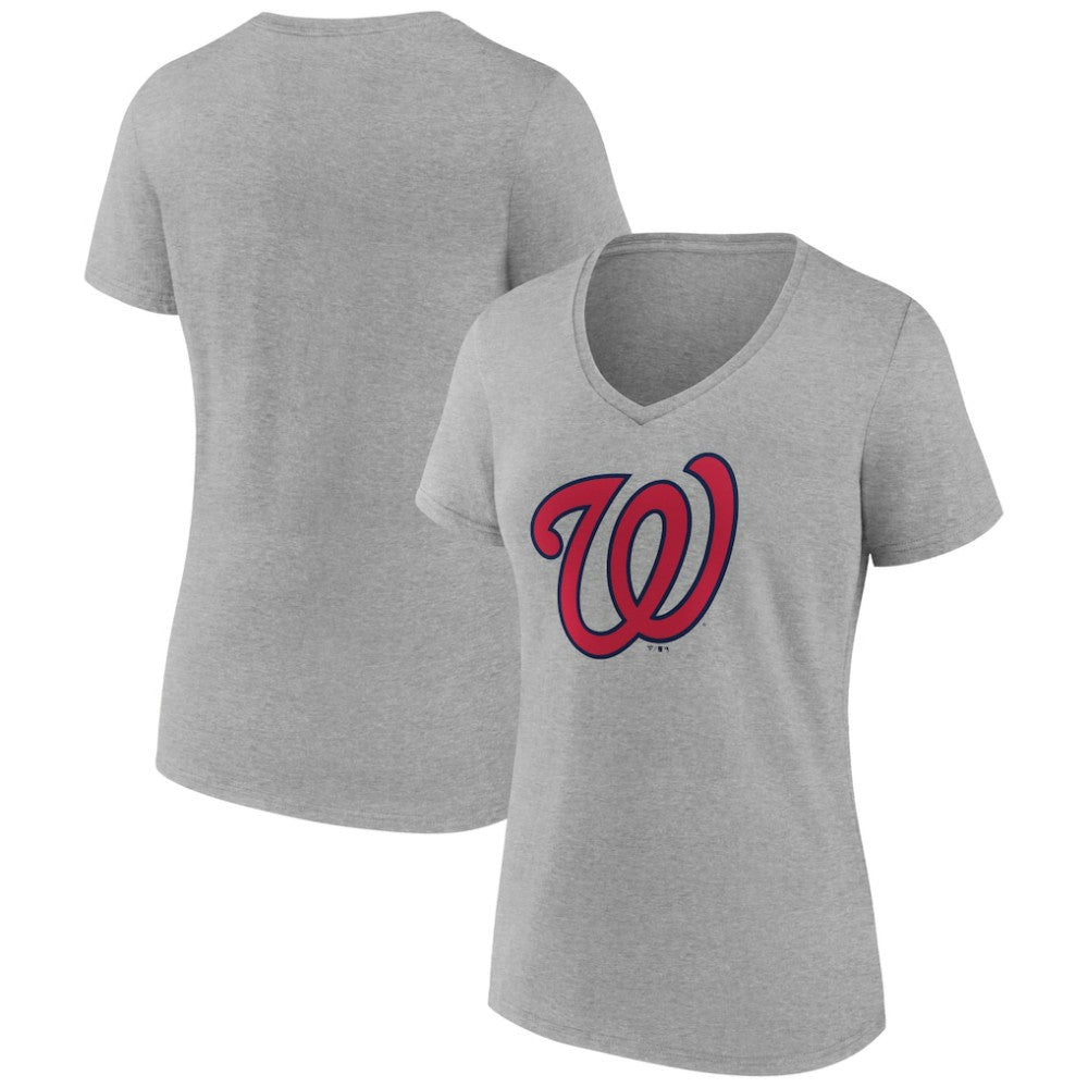 Washington Nationals Women's Official Logo V-Neck T-Shirt - Gray