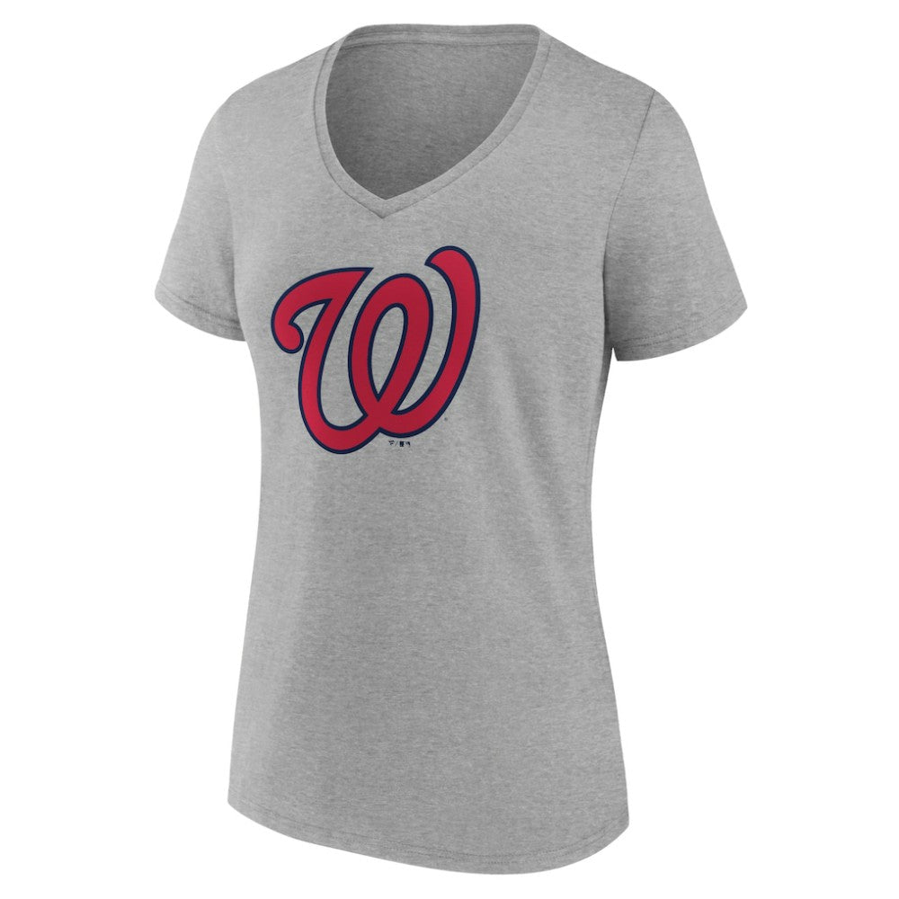 Washington Nationals Women's Official Logo V-Neck T-Shirt - Gray