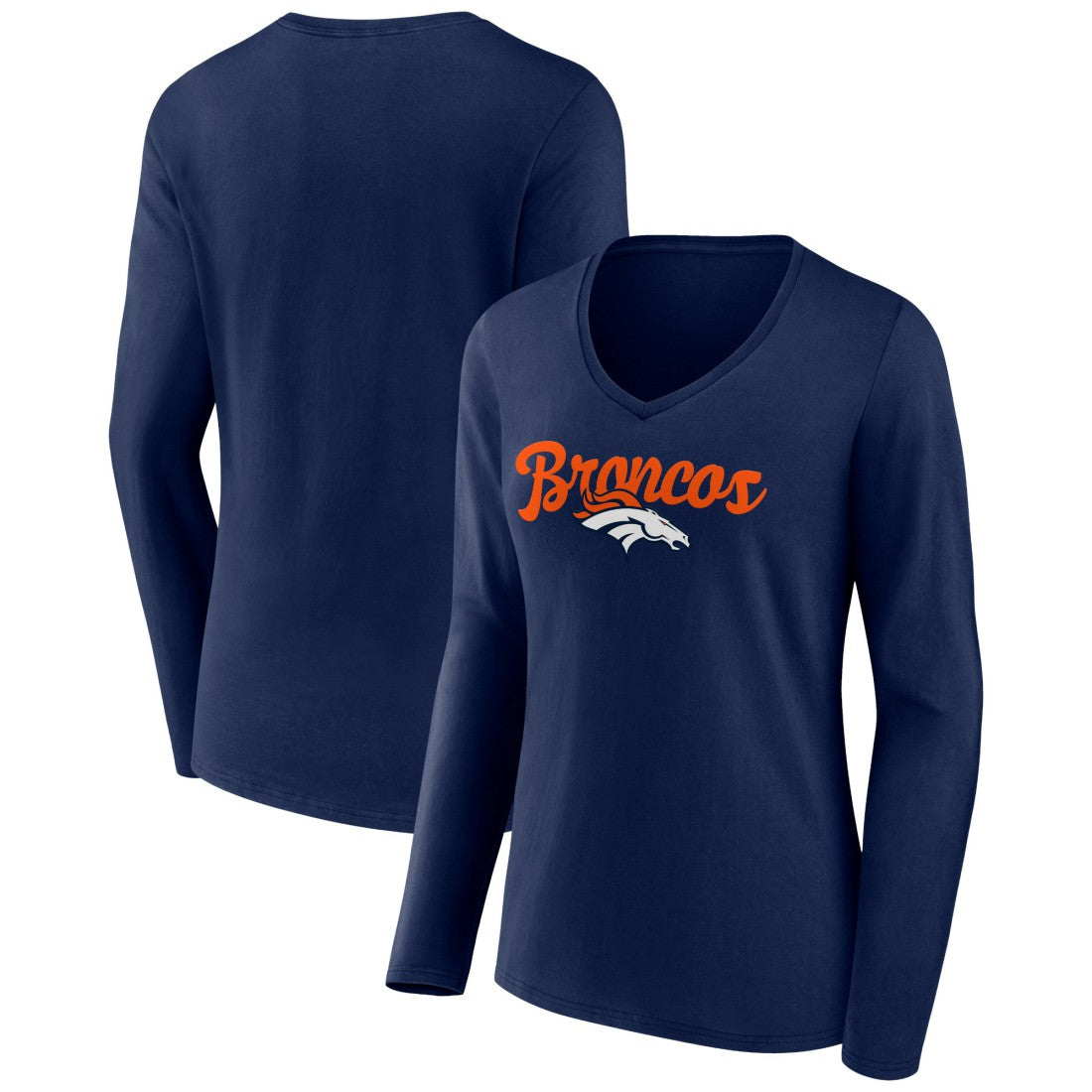 NFL Denver Broncos Women's Freehand Team Long Sleeve V-Neck T-Shirt