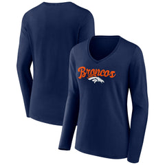 NFL Denver Broncos Women's Freehand Team Long Sleeve V-Neck T-Shirt