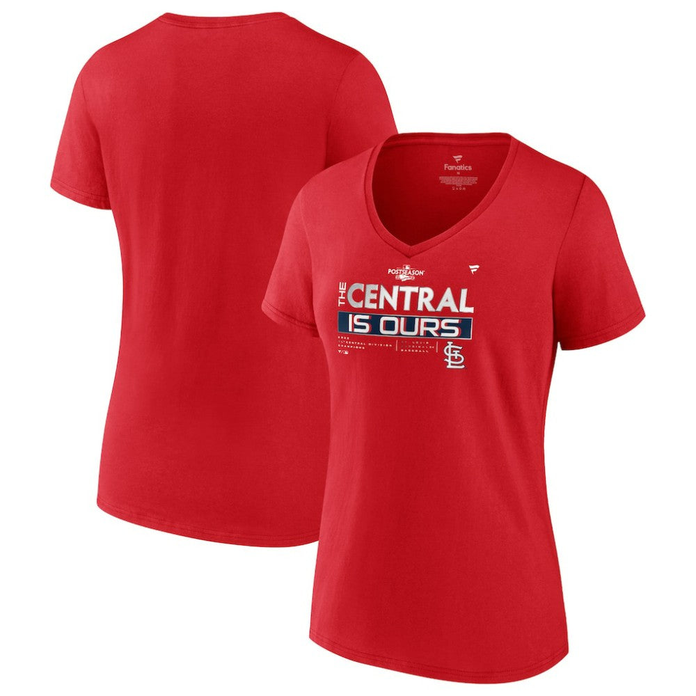 St. Louis Cardinals Women's 2022 NL Central Division Champions Locker Room V-Neck T-Shirt - Red