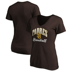 San Diego Padres Women's Victory Script Team V-Neck T-Shirt - Brown