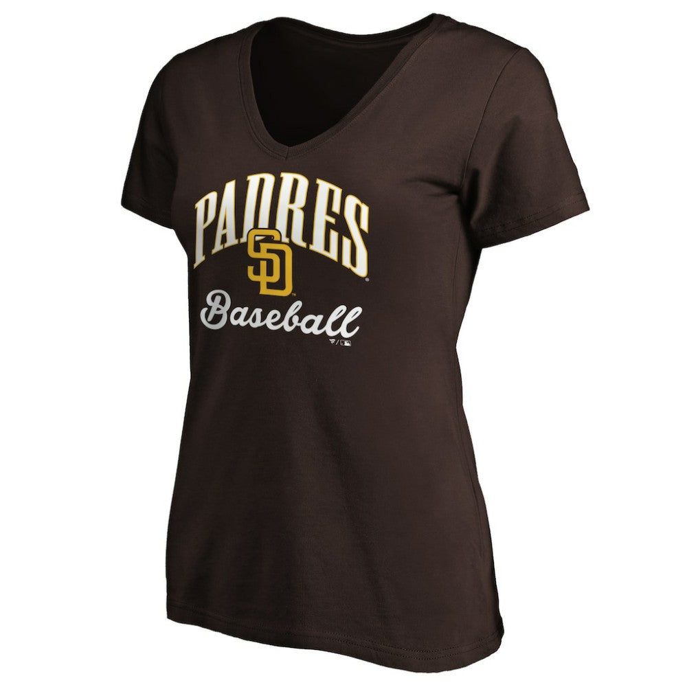 San Diego Padres Women's Victory Script Team V-Neck T-Shirt - Brown