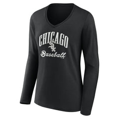 Chicago White Sox Women's Victory Script Long Sleeve V-Neck T-Shirt - Black