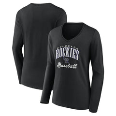 Colorado Rockies Women's Victory Script Long Sleeve V-Neck T-Shirt - Black