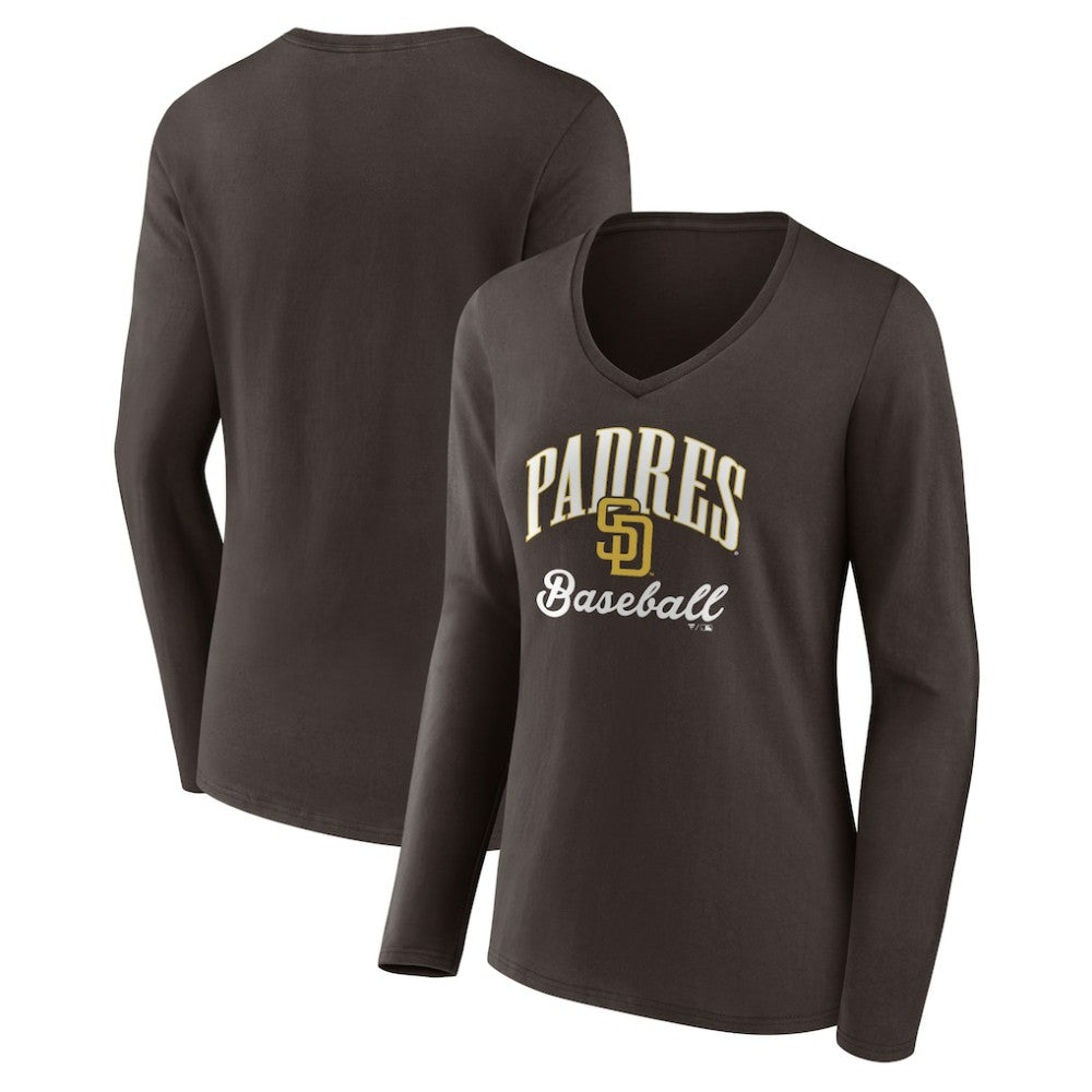 San Diego Padres Women's Victory Script Long Sleeve V-Neck T-Shirt - Brown