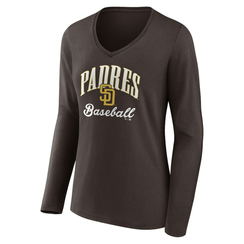 San Diego Padres Women's Victory Script Long Sleeve V-Neck T-Shirt - Brown