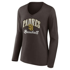 San Diego Padres Women's Victory Script Long Sleeve V-Neck T-Shirt - Brown