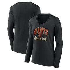 San Francisco Giants Women's Victory Script Long Sleeve V-Neck T-Shirt - Black