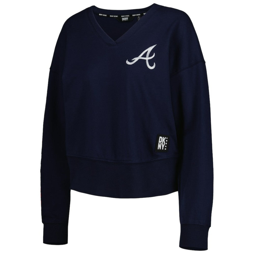 Atlanta Braves DKNY Sport Women's Lily V-Neck Pullover Sweatshirt - Navy