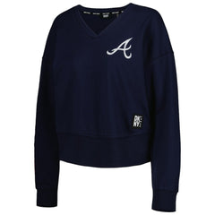 Atlanta Braves DKNY Sport Women's Lily V-Neck Pullover Sweatshirt - Navy